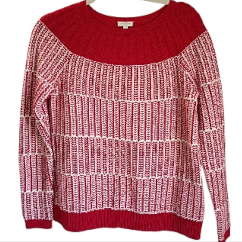 Talbots Petites Factory Red Heavy Cable Knit Sweater Small Holidays Christmas